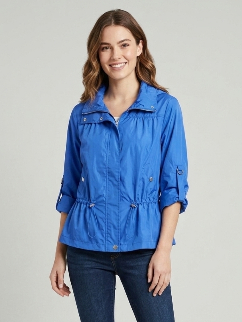Liz & Co. Jacket Lightweight Windbreaker Women's Size XL Blue Zip Front Pockets